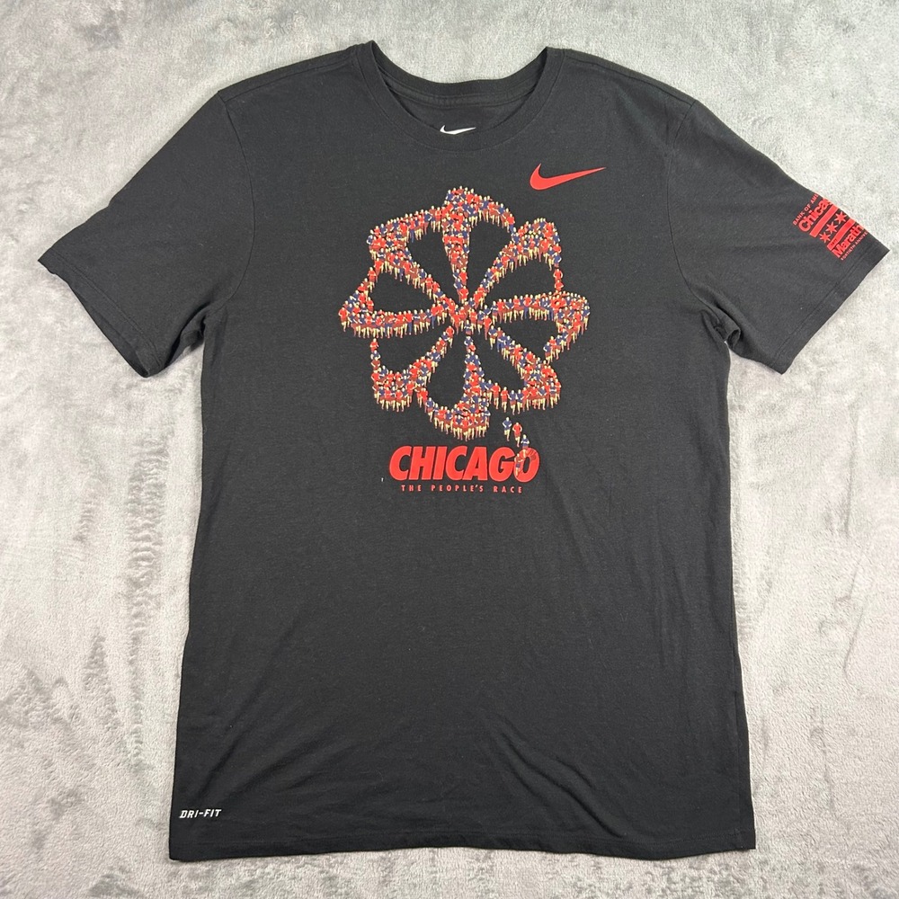 Nike Chicago Marathon The Peoples Race Shirt Mens L Black Dri-Fit Anniversary